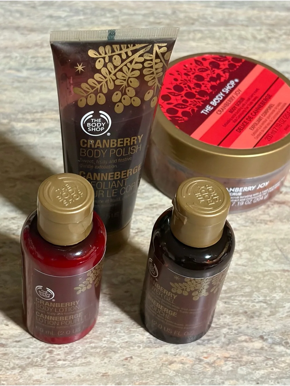 The Body Shop Cranberry Shower gel, Lotion, Body Polish, & Body Scrub